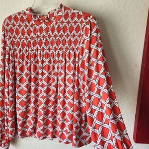 Crown and Ivy Orange & White Blouse Large